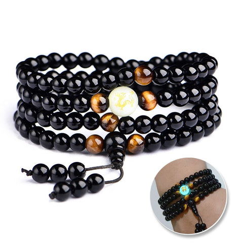 Black Onyx Mala Beads Luminous Dragon Bracelet